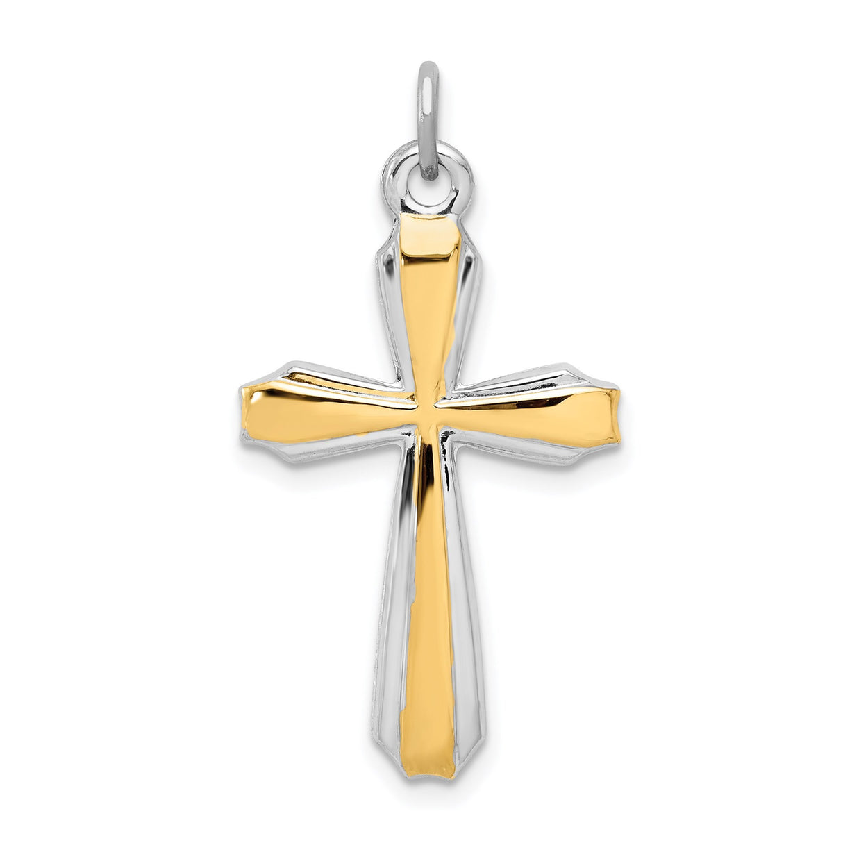 Sterling Silver Cross Pendant with Beveled Edges and Dual Tone Faith Design