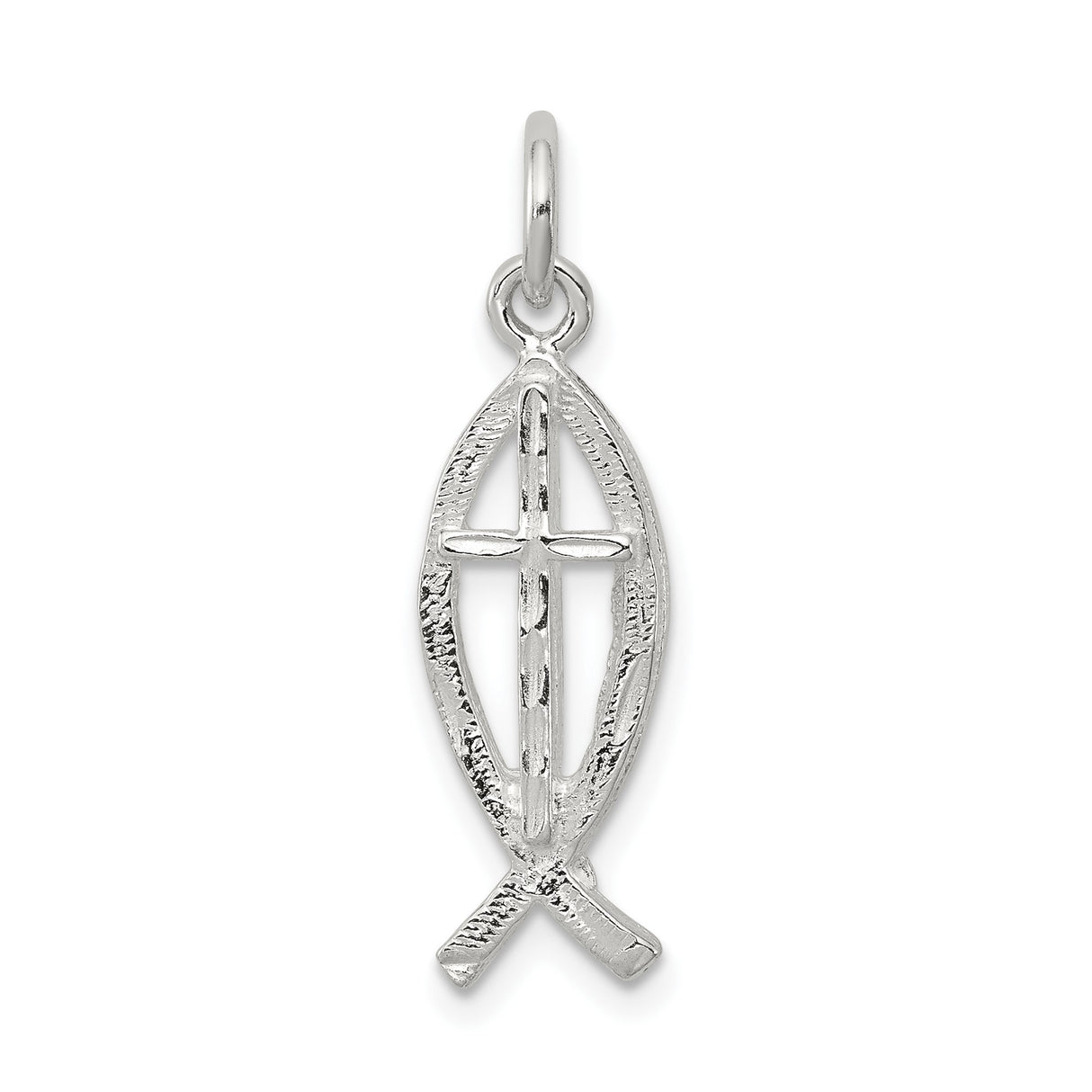 Sterling Silver Christian Fish Cross Pendant, Ichthys Religious Symbol Jewelry for Men and Women