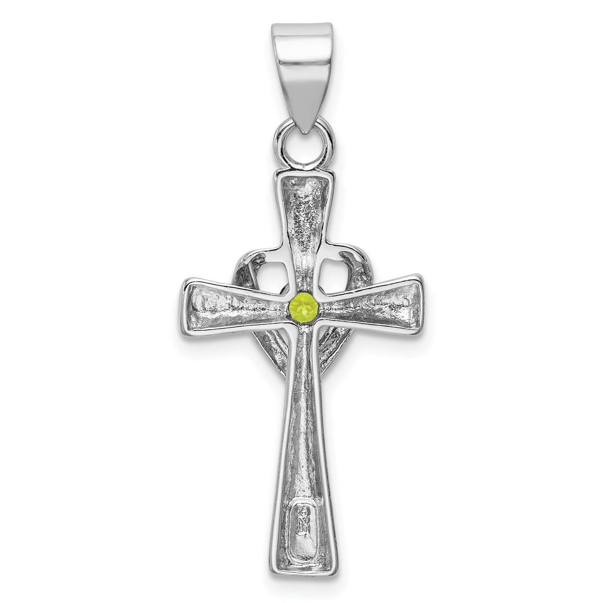 Sterling Silver Cross Pendant with Peridot Heart, Faith Unity Love Design for Men and Women