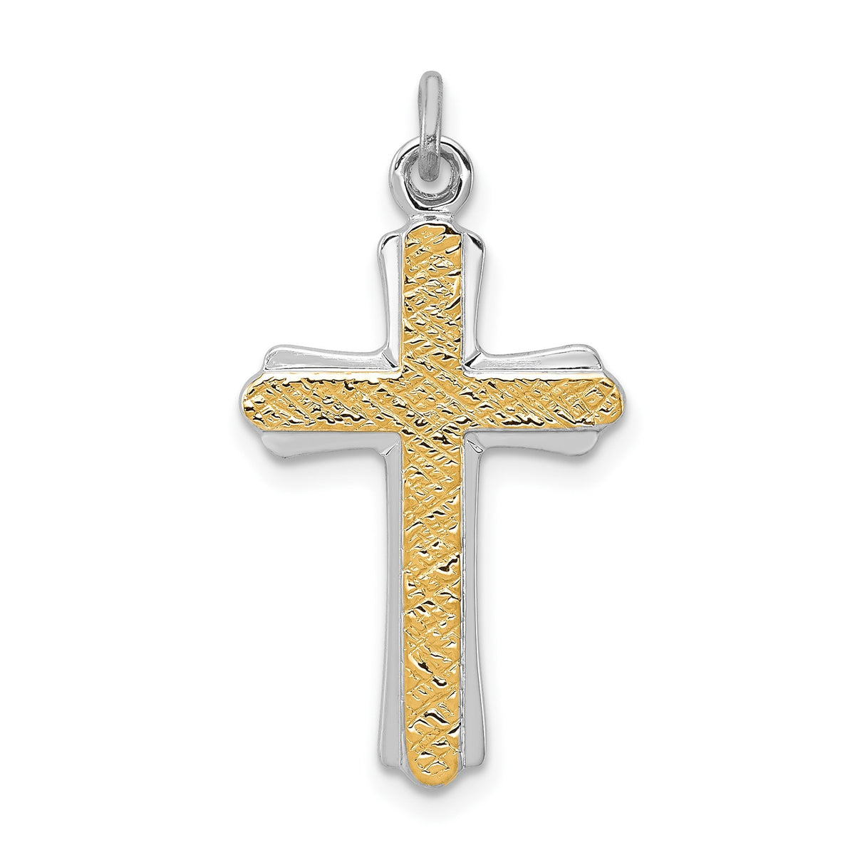 Sterling Silver Cross Pendant with Dual Tone Polished Silver and Textured Gold Design