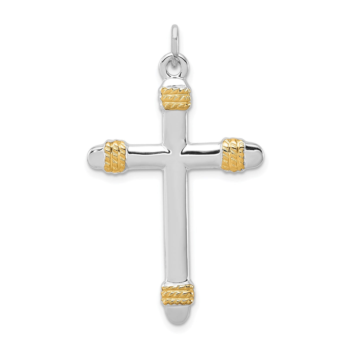 Sterling Silver Cross Pendant with Dual Tone Textured Rope Design for Men and Women