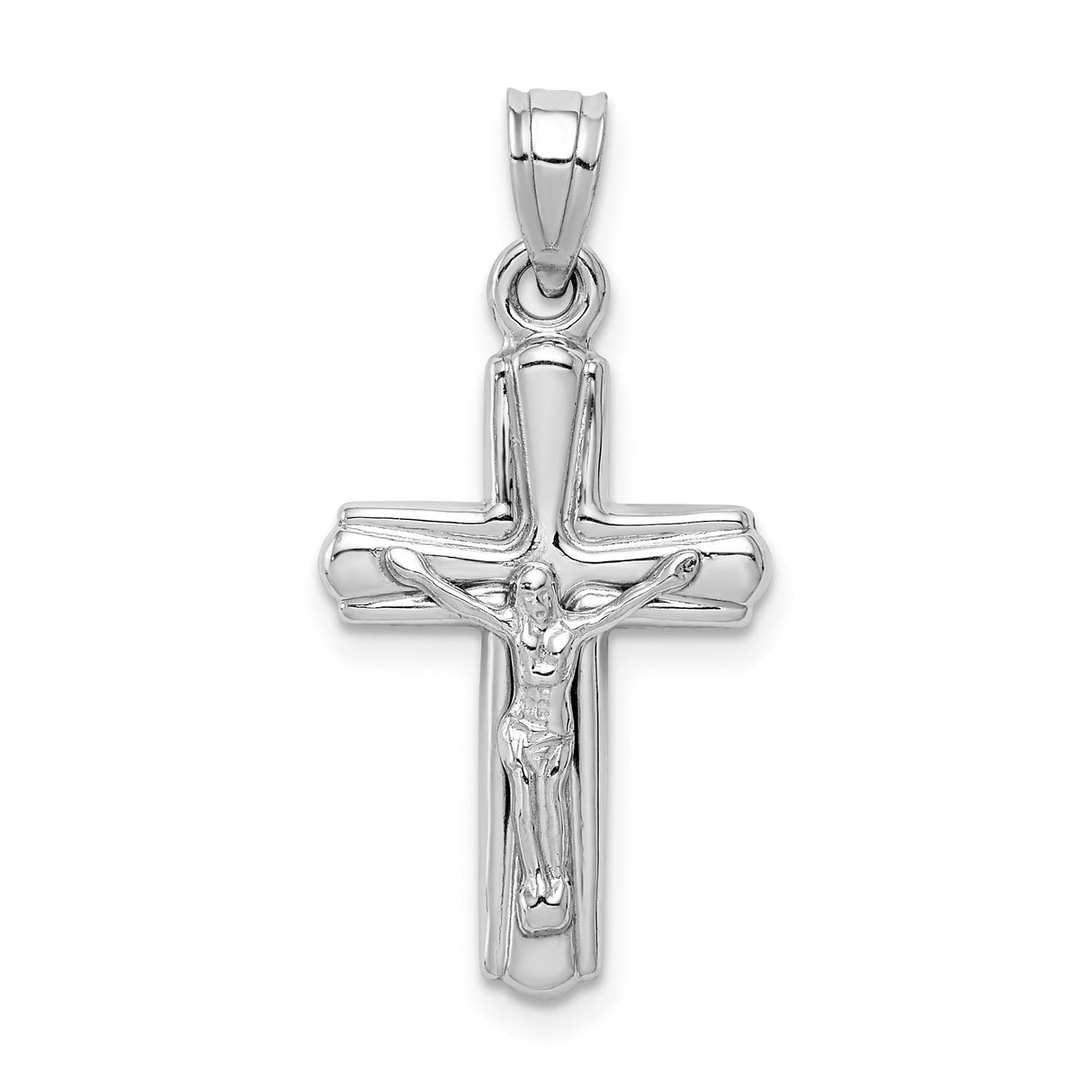 Sterling Silver Crucifix Cross Pendant, High Polish Latin Style Christian Charm