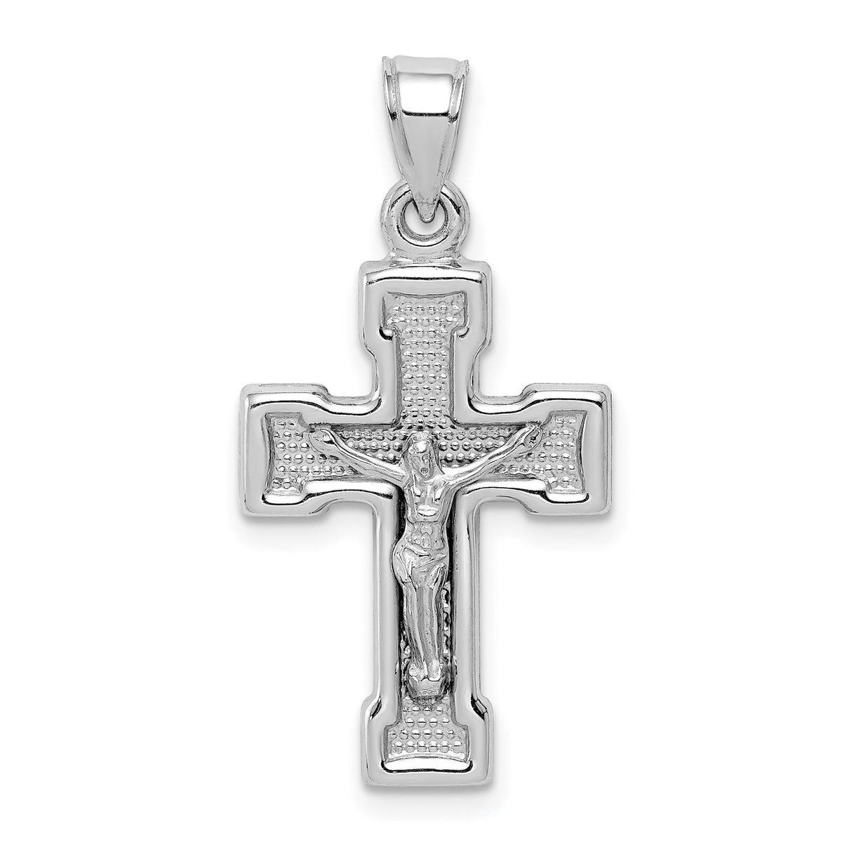 Sterling Silver Crucifix Cross Pendant with Latin Cross Design and Mirror Polish Finish