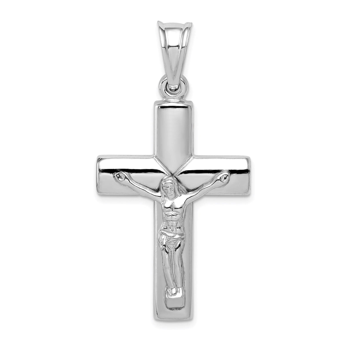 Sterling Silver Crucifix Cross Pendant with High Relief Jesus and Satin Texture