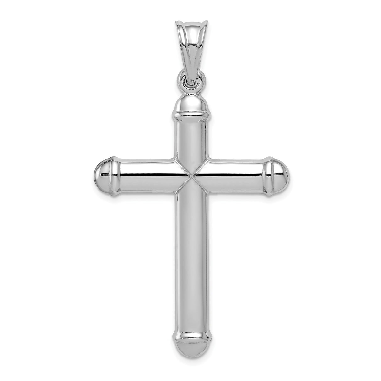 Sterling Silver Cross Pendant with Mirror Finish and Leaf Motif, Reversible Faith Charm