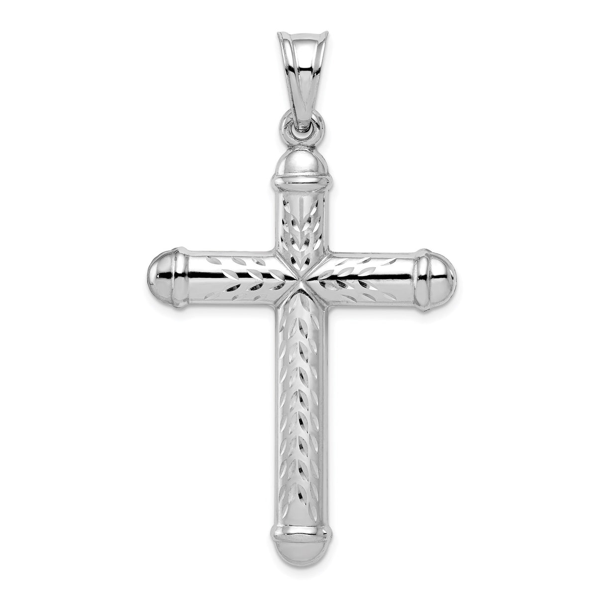 Sterling Silver Cross Pendant with Mirror Finish and Leaf Motif, Reversible Faith Charm