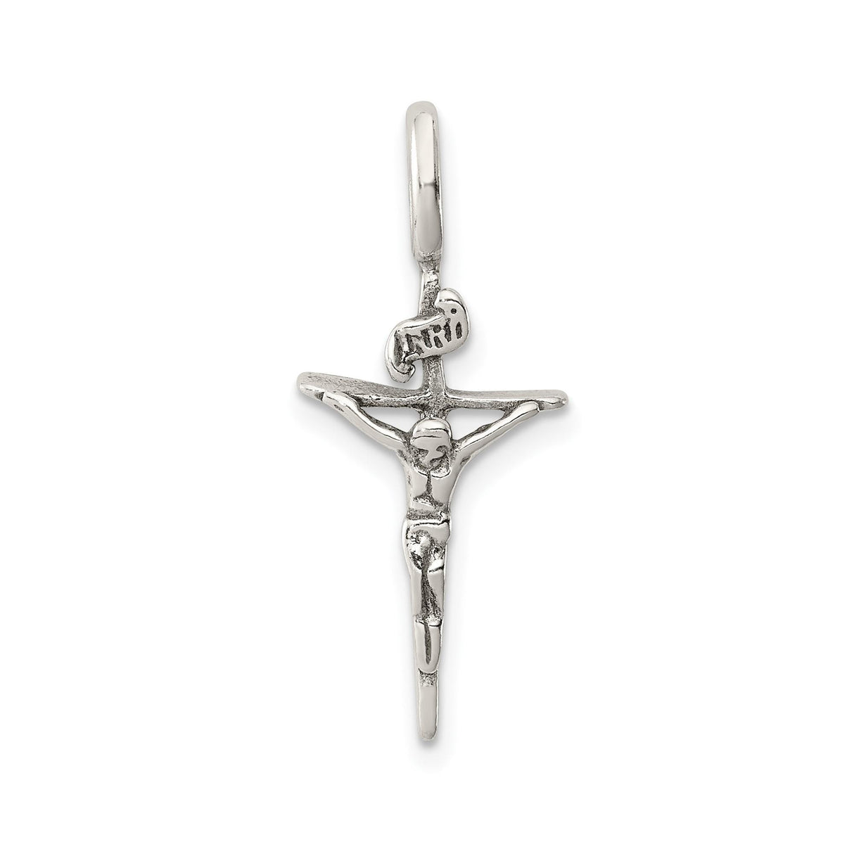 Sterling Silver Crucifix Cross Pendant with INRI Design, Polished Finish, Spiritual Jewelry