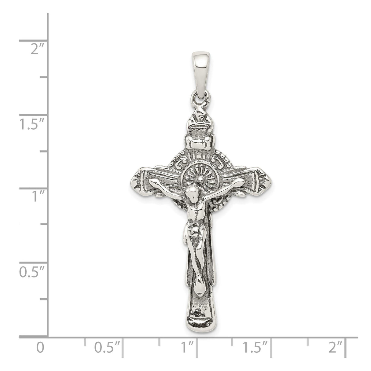 Sterling Silver Crucifix Pendant with Halo Motif and Gothic Cross Design