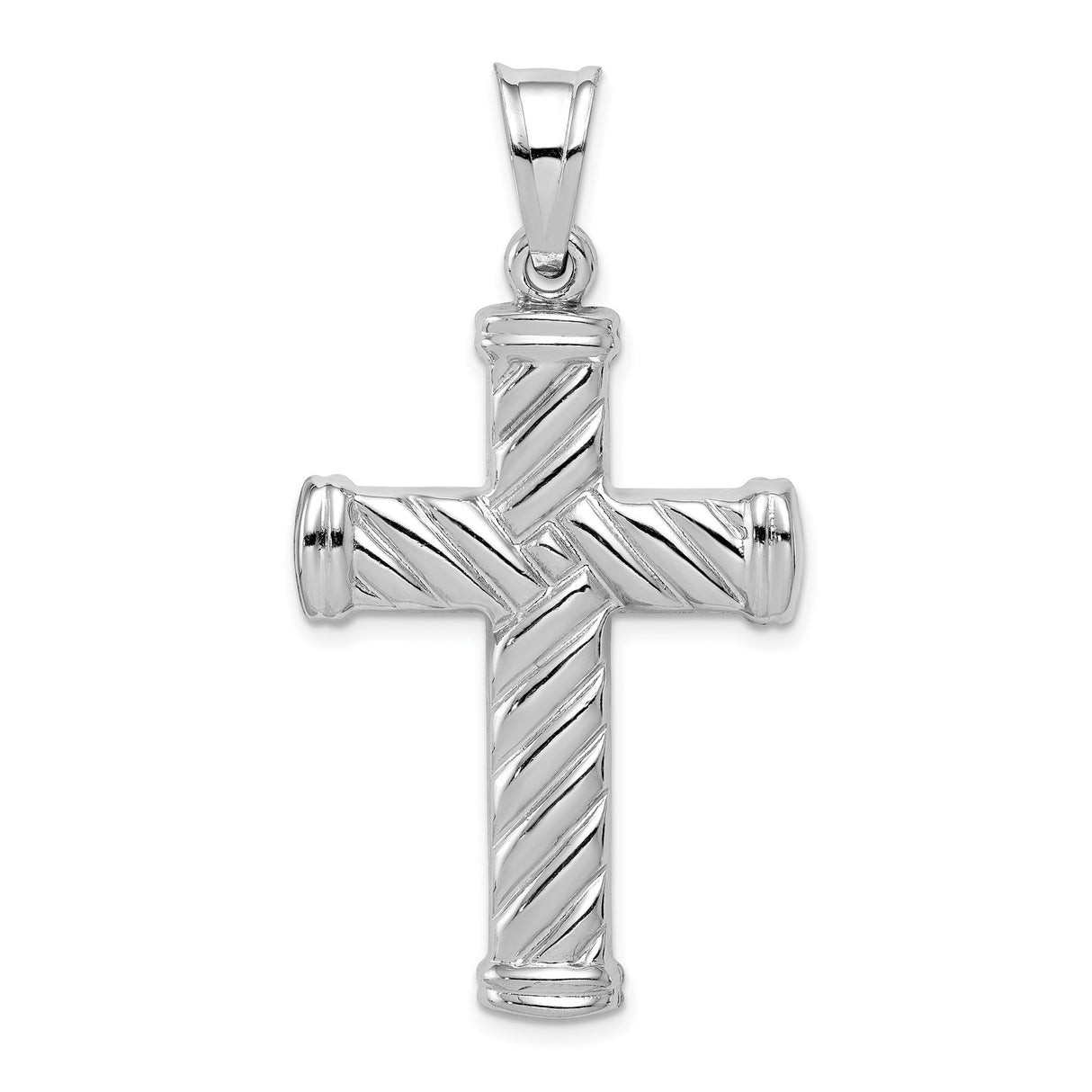 Sterling Silver Latin Cross Pendant with Textured Design and Polished Finish for Men and Women