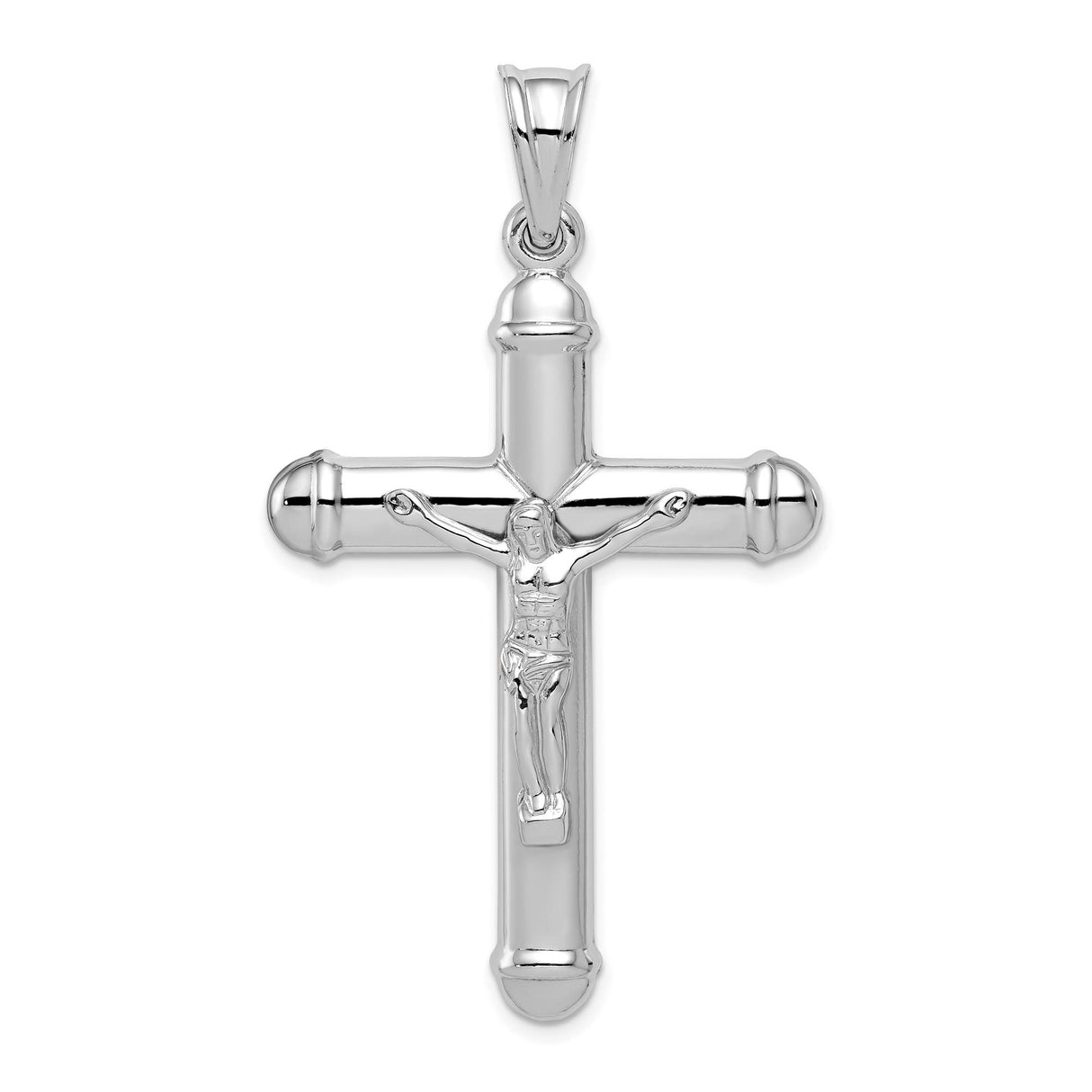 Sterling Silver Crucifix Pendant with Figure of Christ and Cylinder Arms, Reversible Christian Jewelry