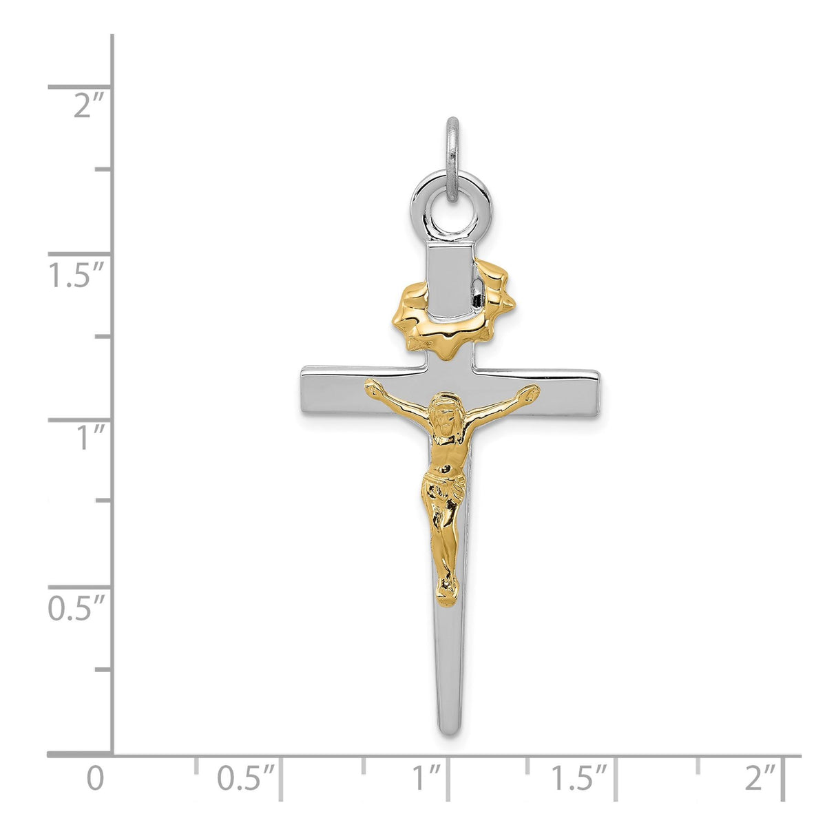 Sterling Silver Crucifix Cross Pendant with INRI Jesus Figure, Two-Tone Religious Design