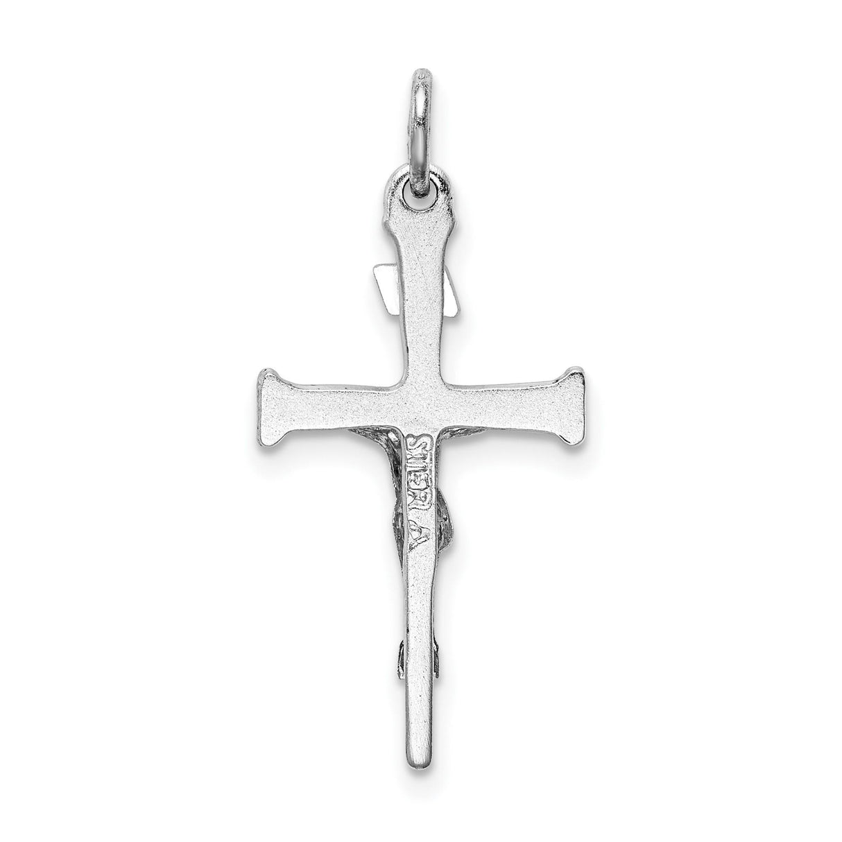 Sterling Silver Crucifix Pendant with Two Tone INRI Cross and Polished Jesus Figure