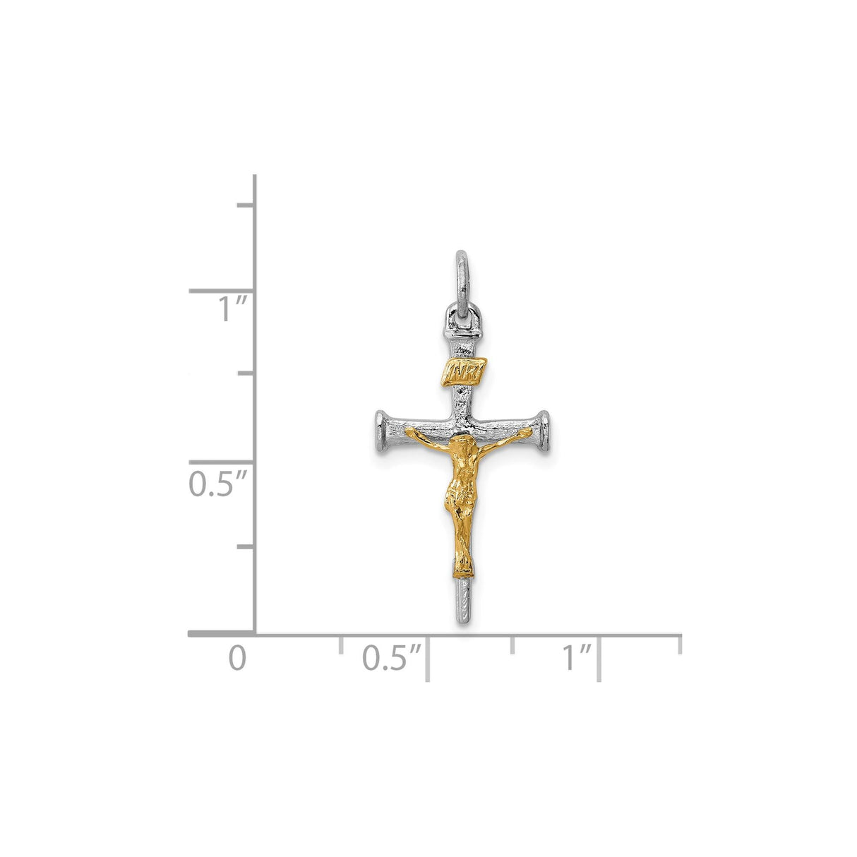 Sterling Silver Crucifix Pendant with Two Tone INRI Cross and Polished Jesus Figure