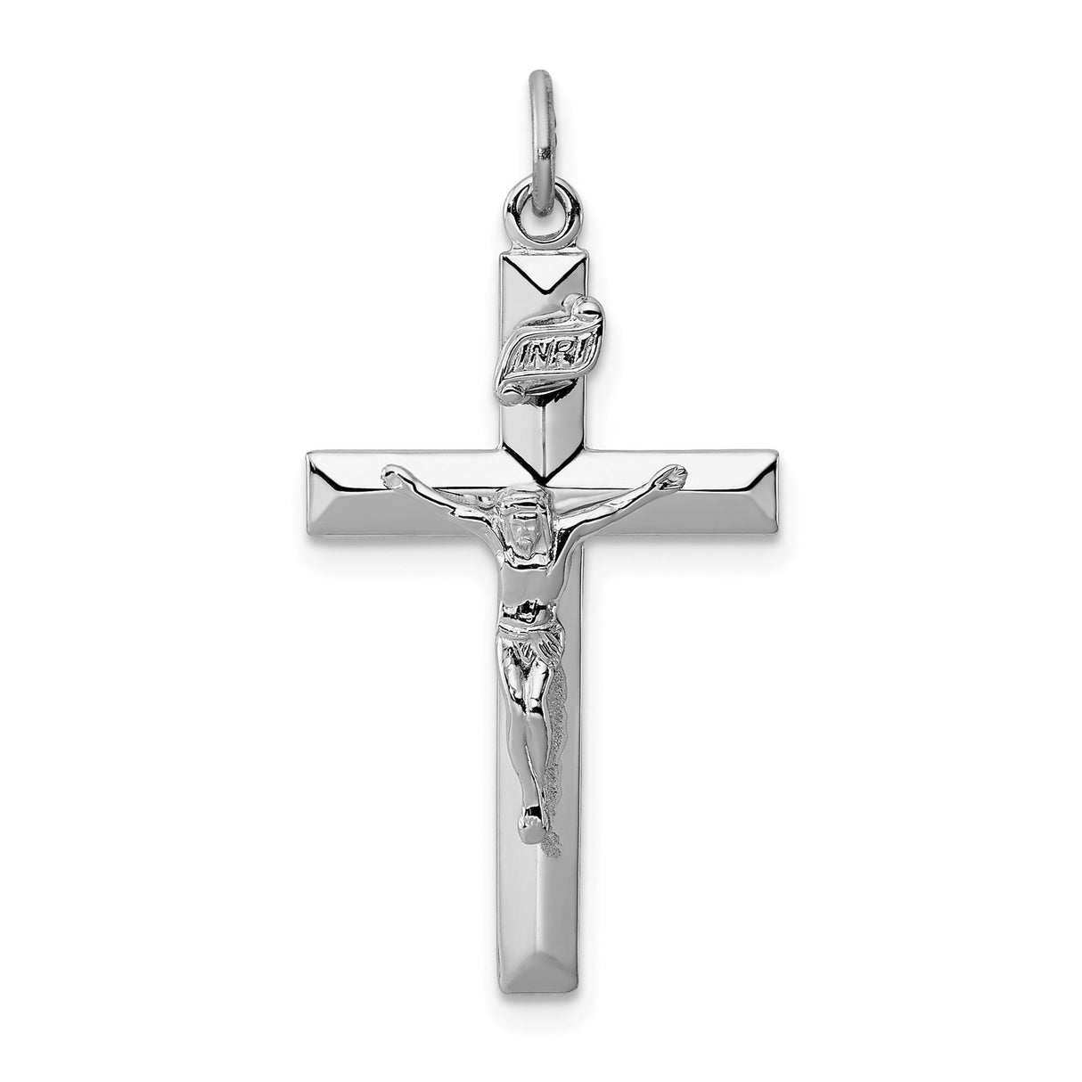 Sterling Silver Crucifix Cross Pendant with Raised INRI Jesus Figure, Religious Jewelry
