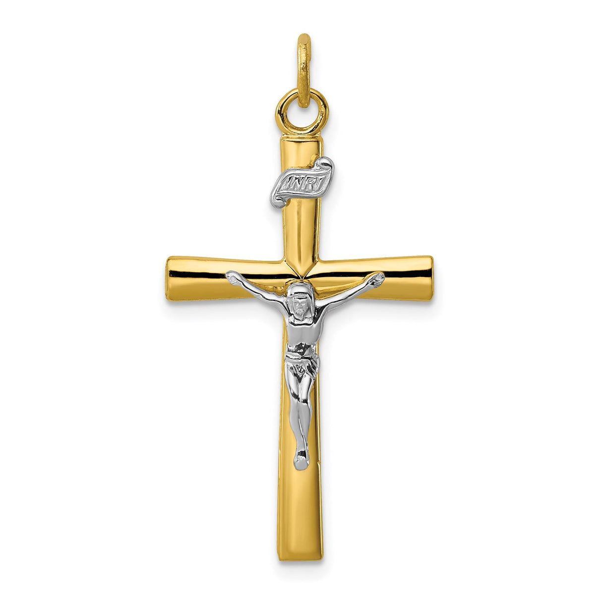 Sterling Silver Two-Tone Crucifix Cross Pendant with Jesus Figure, Christian Faith Jewelry