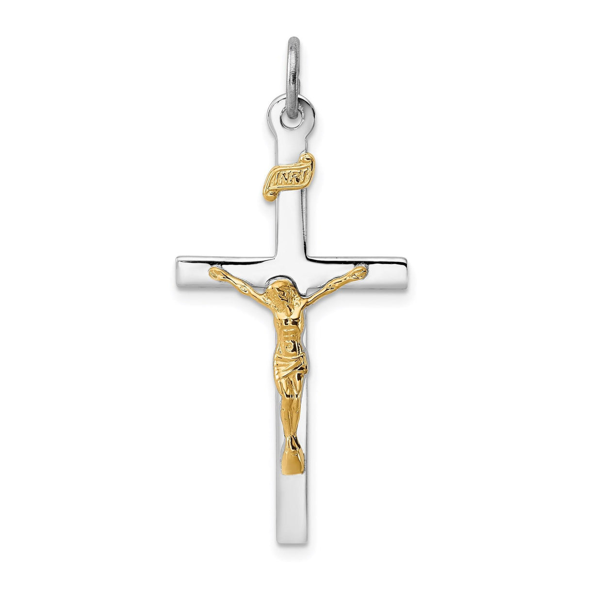 Sterling Silver Crucifix Cross Pendant with INRI Detail and Christ Figure
