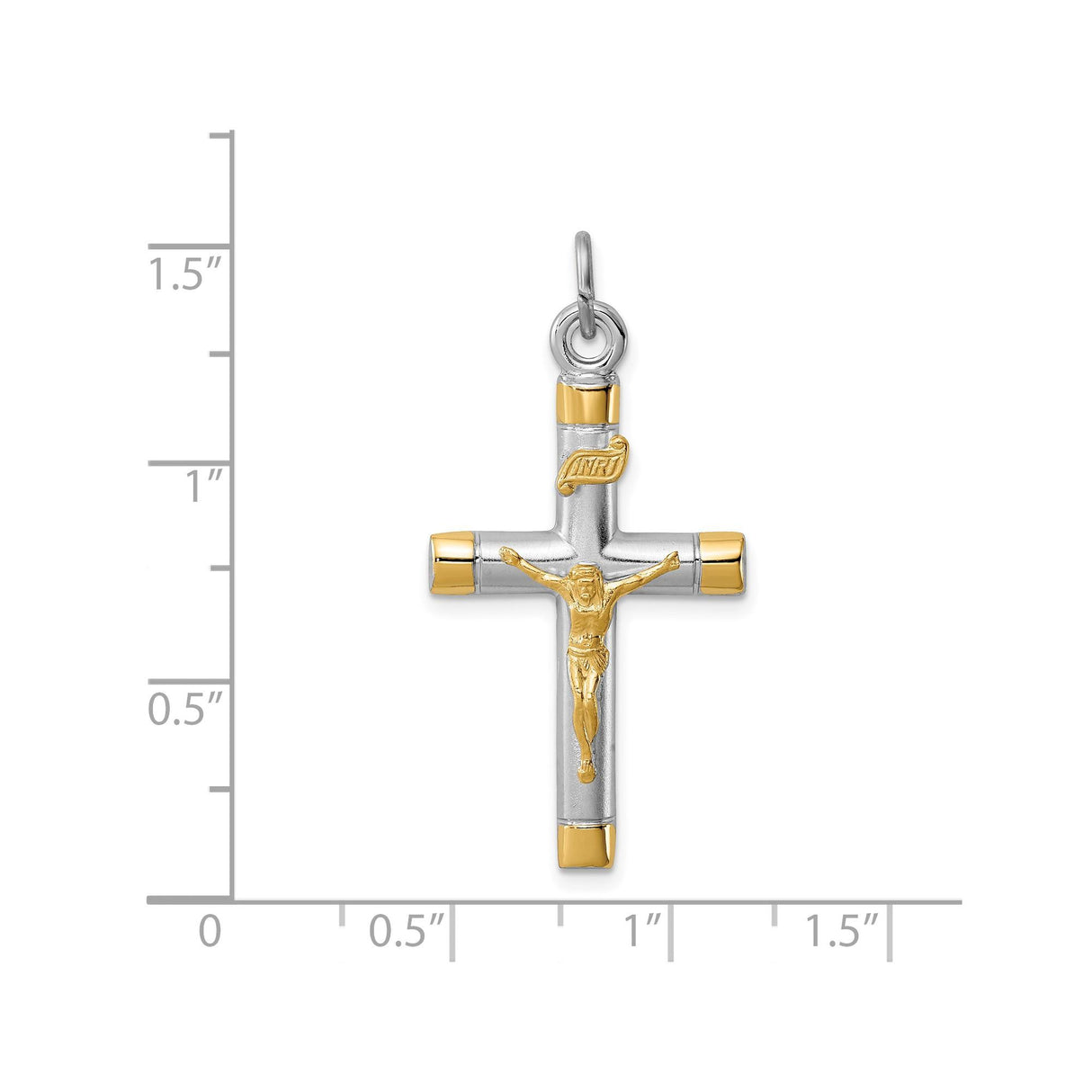 Sterling Silver Crucifix Cross Pendant with Gold Tone Christ Figure and INRI Detail