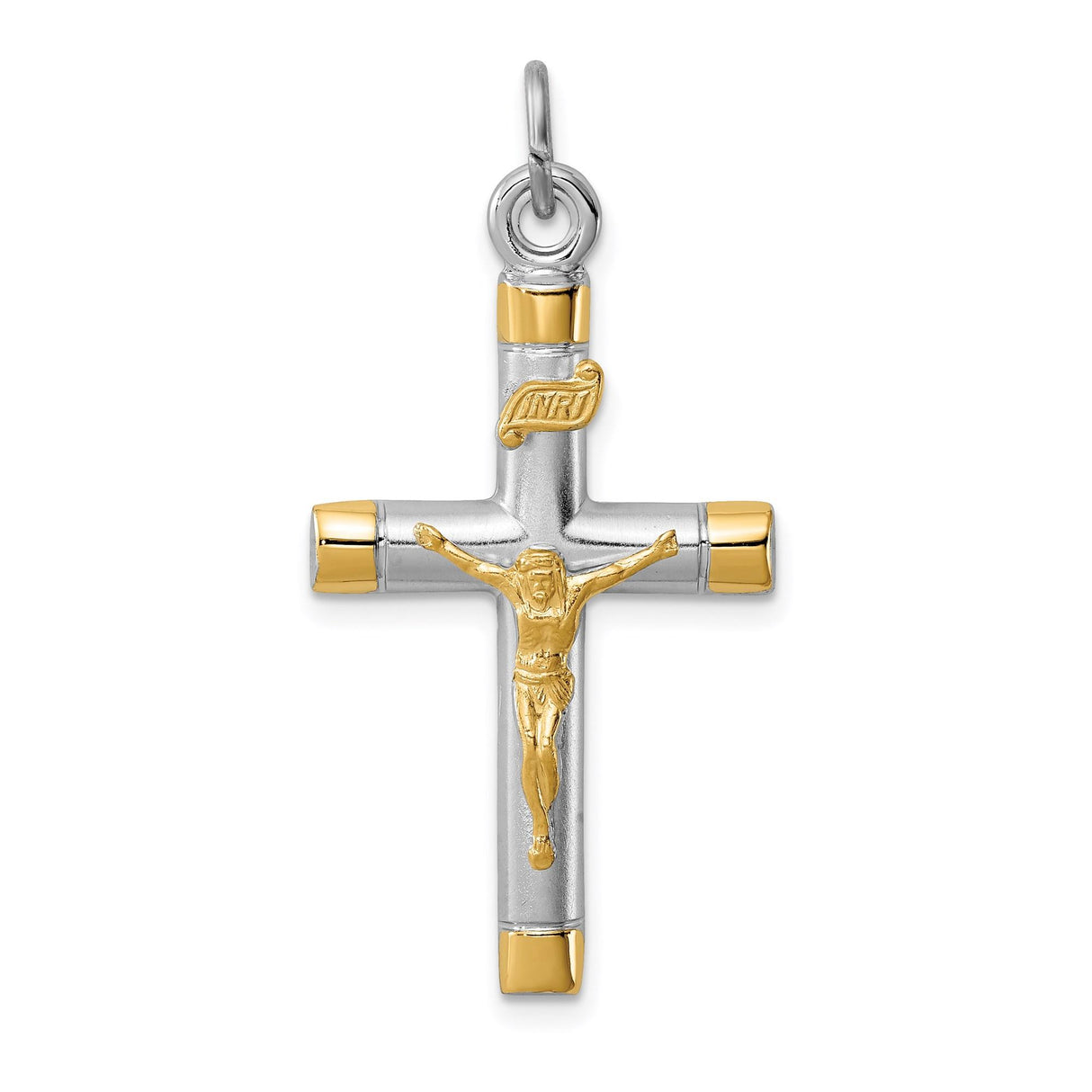 Sterling Silver Crucifix Cross Pendant with Gold Tone Christ Figure and INRI Detail
