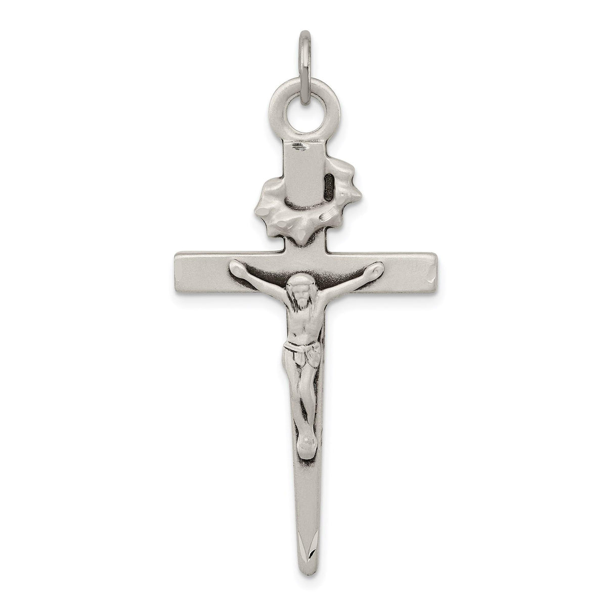 Sterling Silver Crucifix Cross Pendant with Jesus Figure and Textured Religious Design