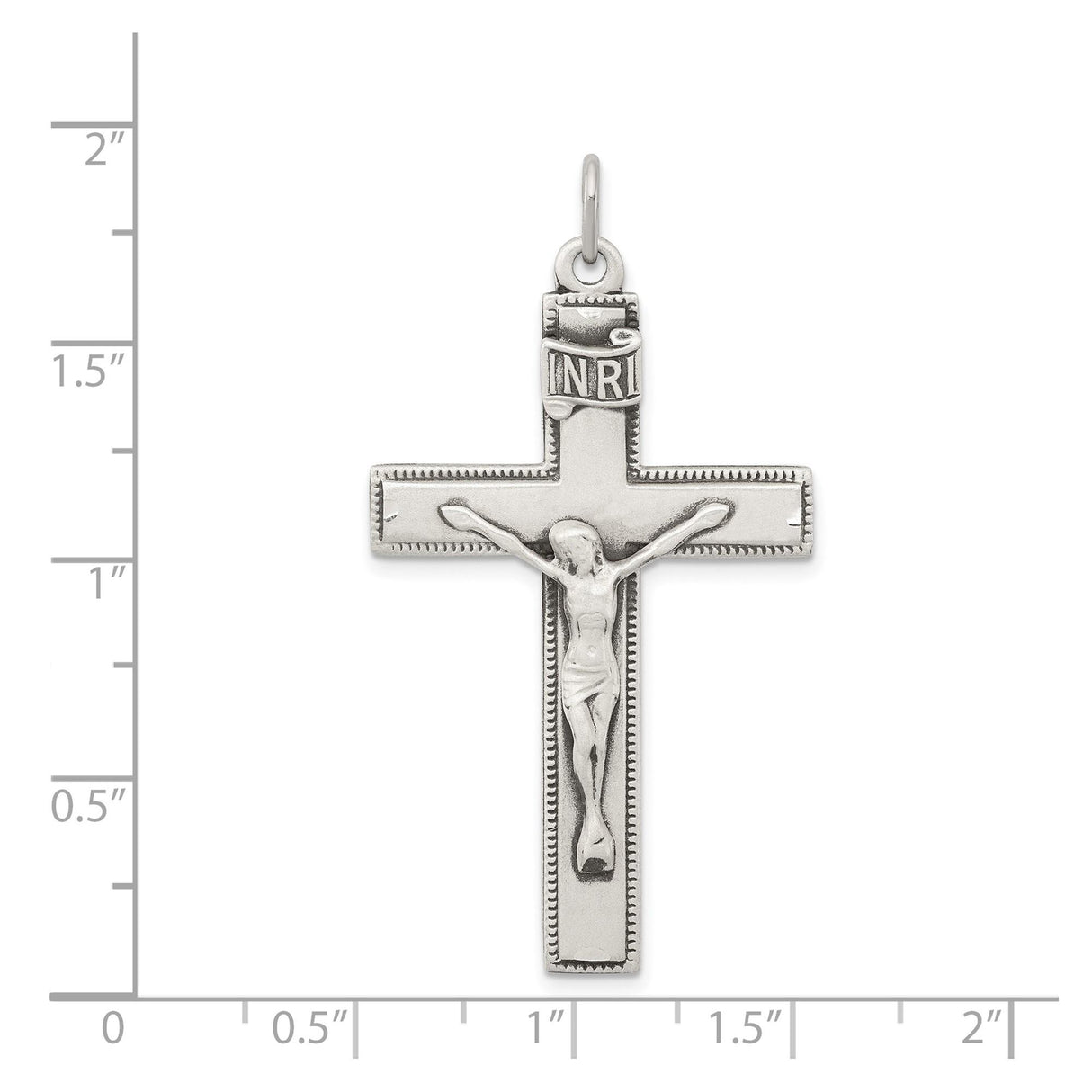 Sterling Silver Crucifix Cross Pendant with INRI Inscription and Antiqued Textured Design
