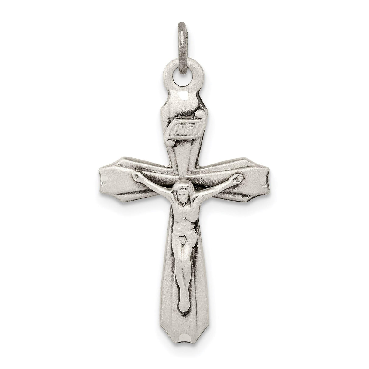 Sterling Silver Crucifix Cross Pendant with INRI Inscription and High Relief Jesus Figure