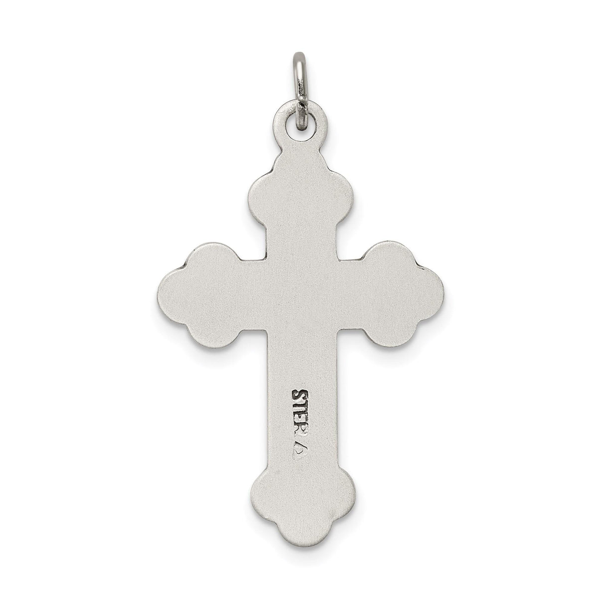 Sterling Silver Crucifix Cross Pendant with Trefoil Design and Aged Patina Finish