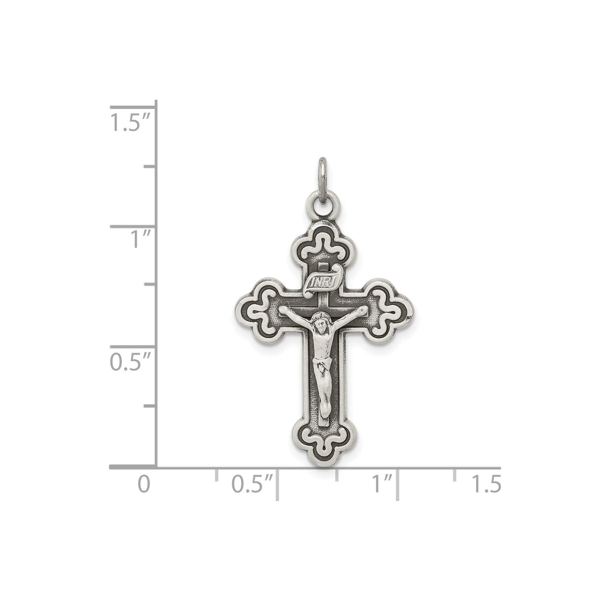 Sterling Silver Crucifix Cross Pendant with Trefoil Design and Aged Patina Finish