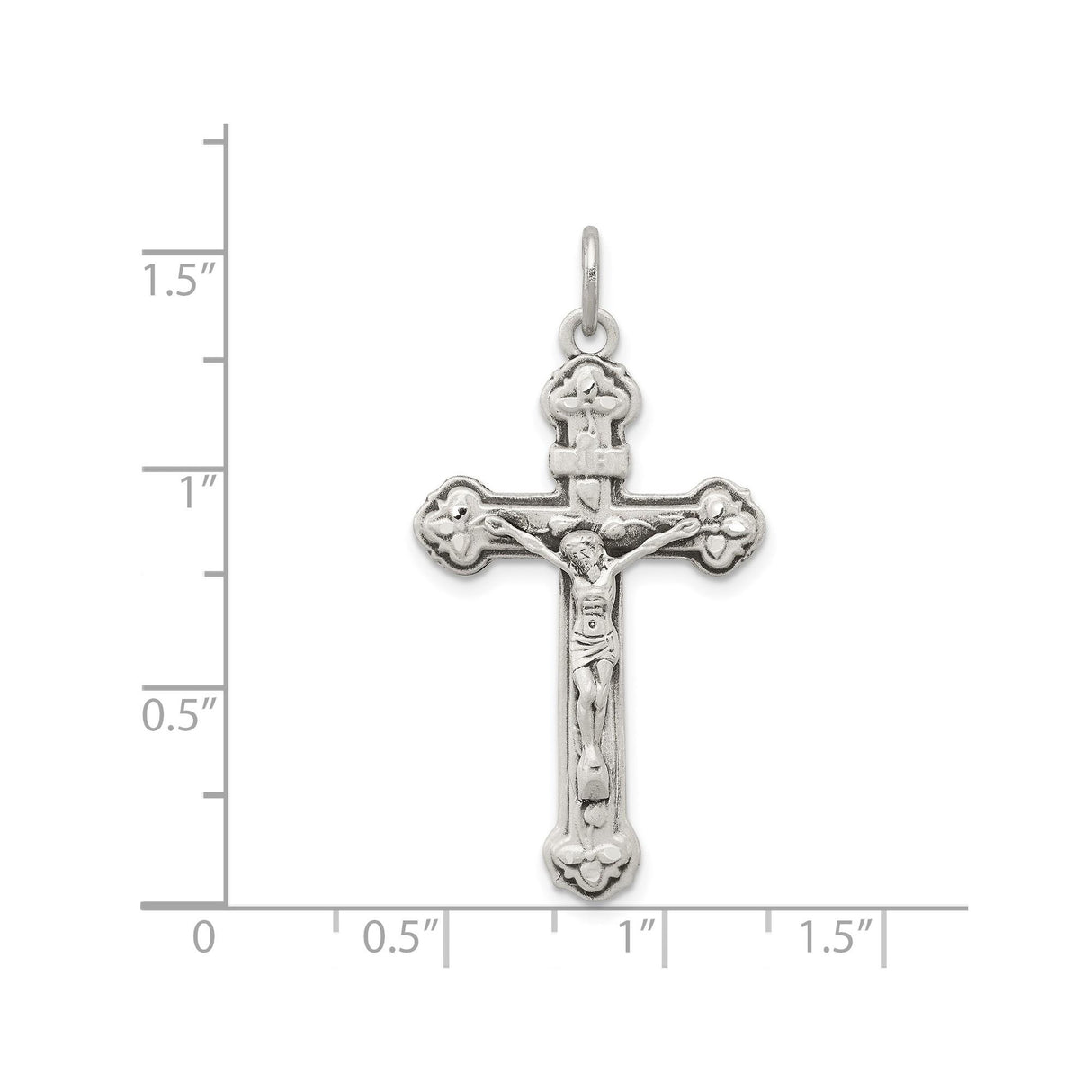 Sterling Silver Crucifix Cross Pendant with Raised Jesus and Floral Details for Men and Women