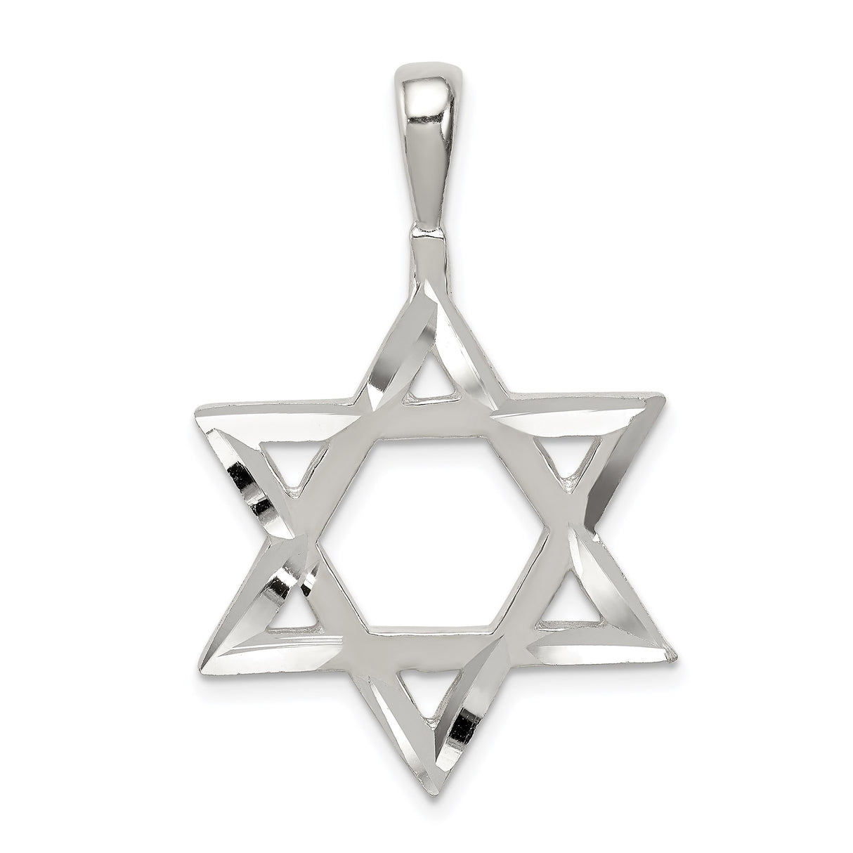 Sterling Silver Star of David Pendant, Openwork Six-Pointed Jewish Symbol Charm