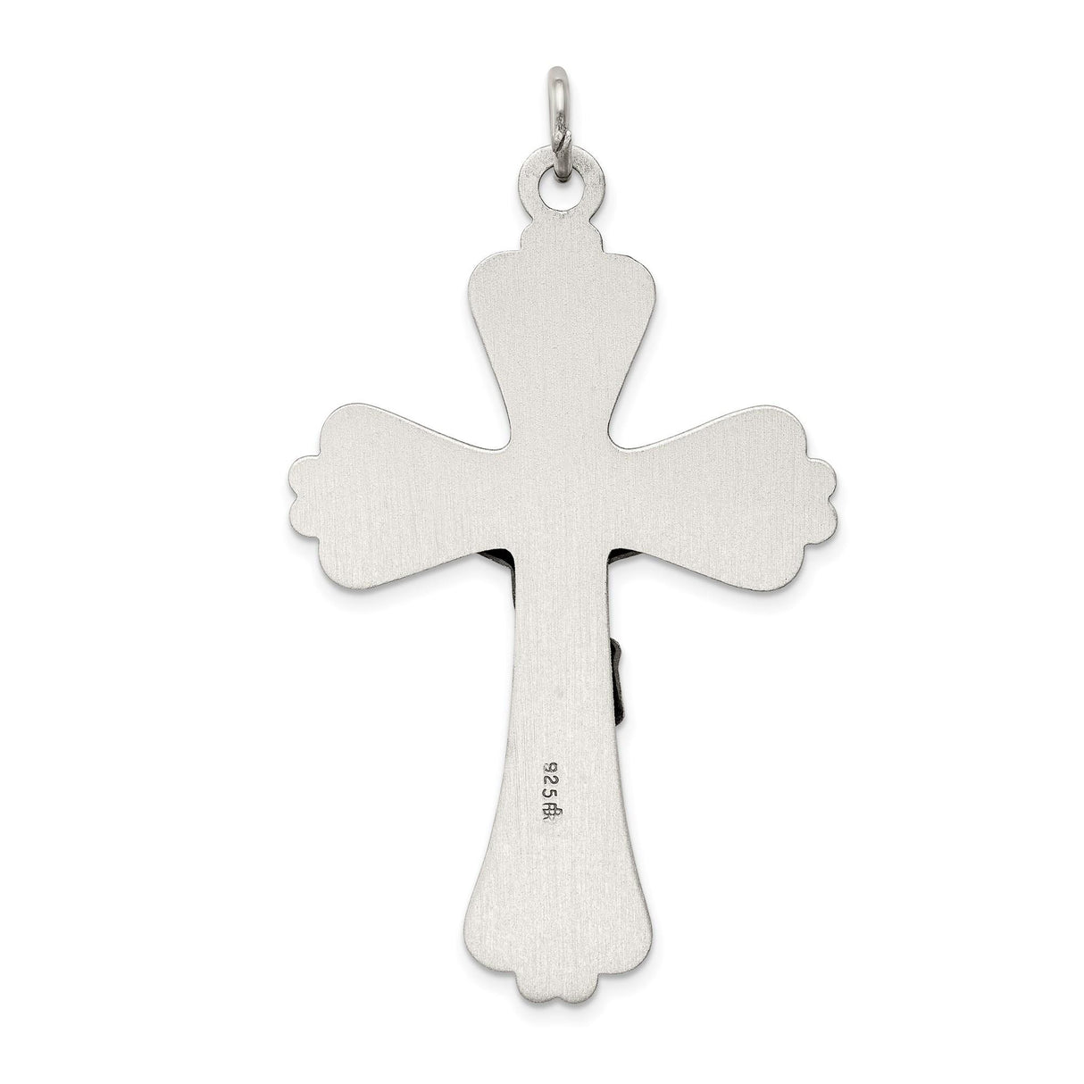 Sterling Silver Crucifix Pendant with INRI Scrollwork and Matte Finish Christian Design