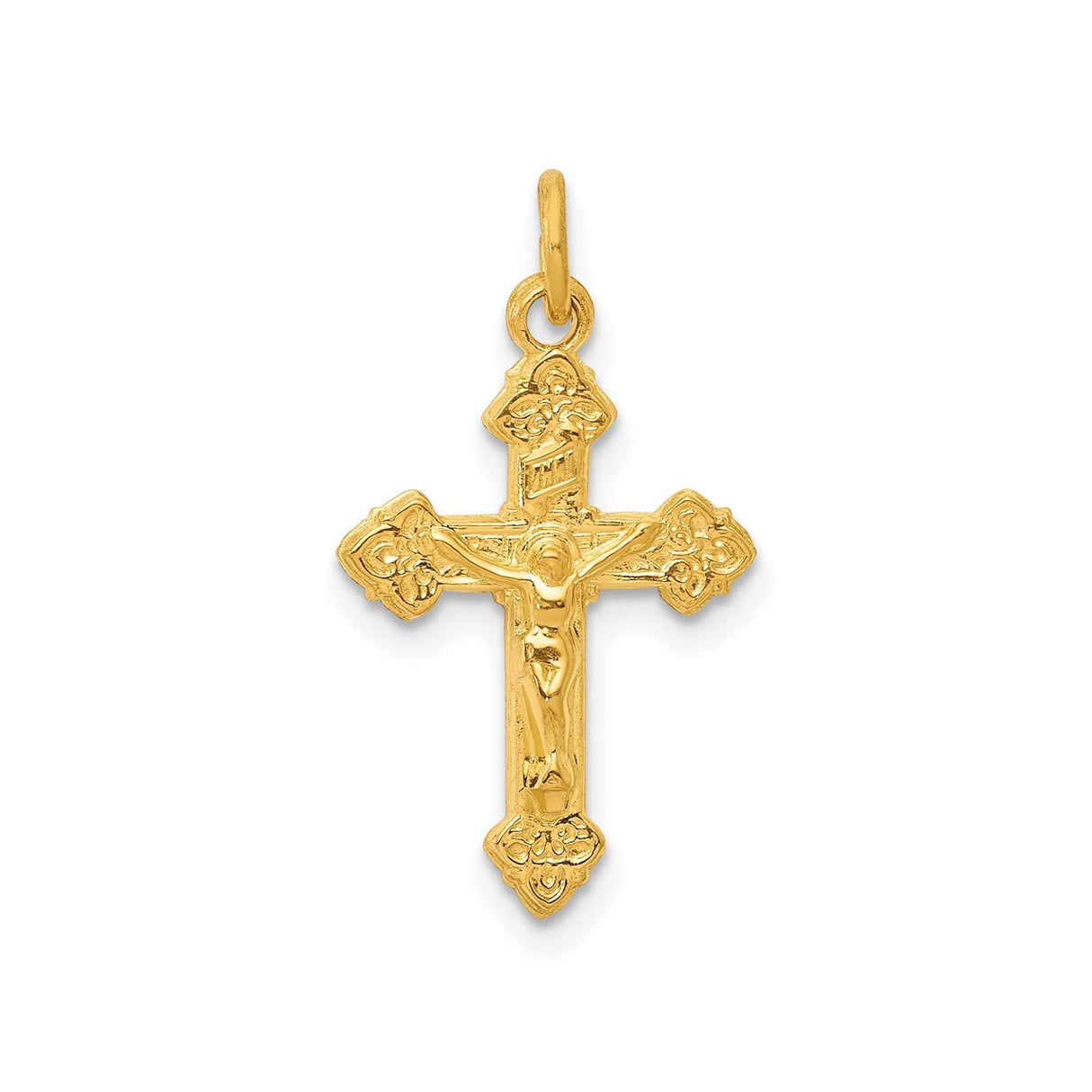 Sterling Silver Crucifix Pendant with Raised Jesus and Fleur Accents, Antique Inspired Religious Jewelry