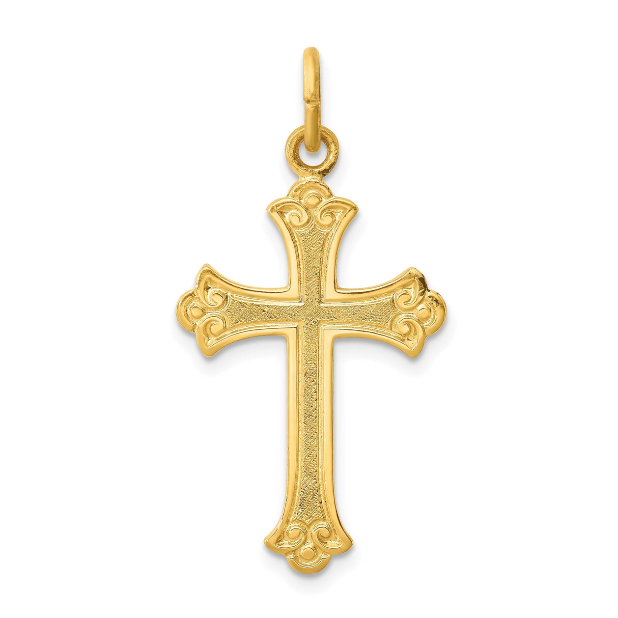 Sterling Silver Cross Pendant with Brushed Finish and Scroll Detailing for Men and Women