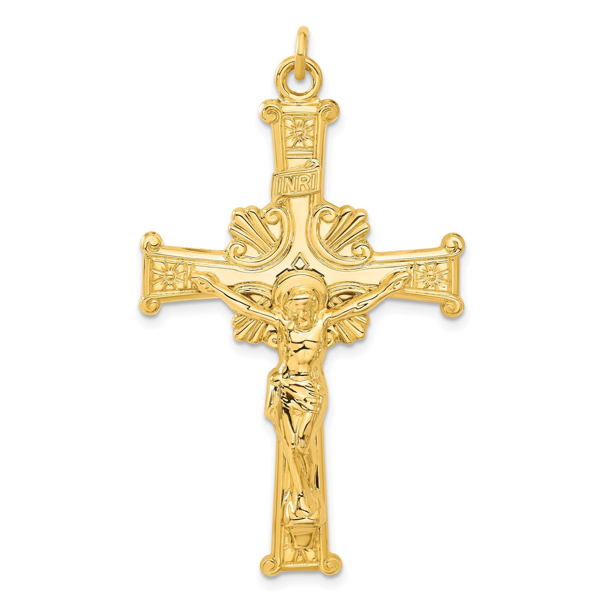 Sterling Silver Crucifix Pendant with 24K Gold Jesus Figure and INRI Scroll Accent