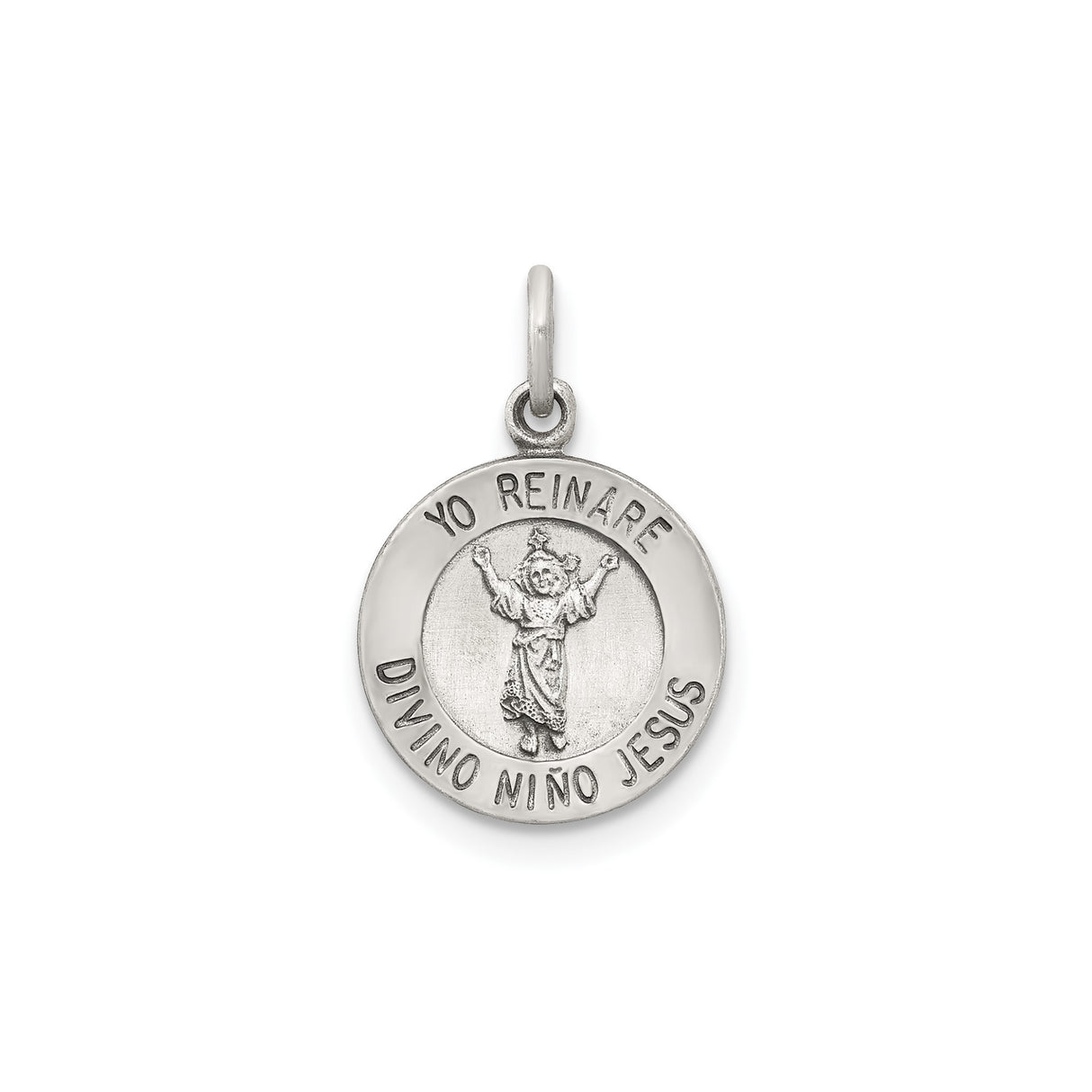 Sterling Silver Divino Niño Jesus Pendant with Yo Reinaré Inscription, Catholic Religious Charm