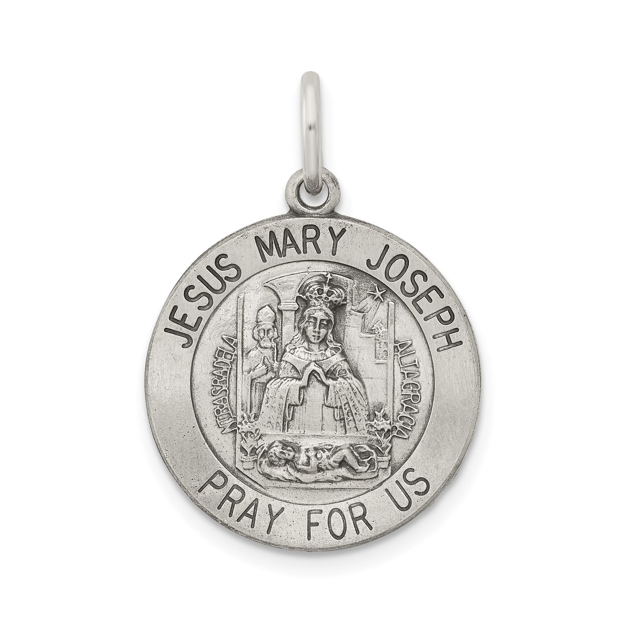 Sterling Silver Catholic Medal Pendant Featuring Our Lady of Altagracia and Holy Family
