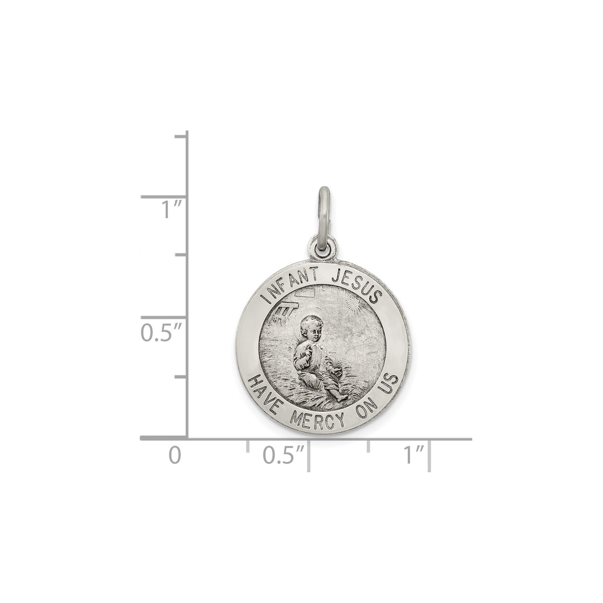 Sterling Silver Pendant with Infant Jesus Have Mercy on Us Design, Catholic Devotional Medal