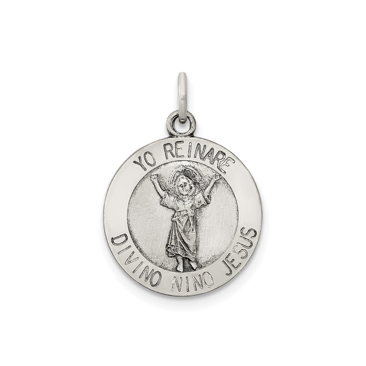 Sterling Silver Pendant, Divino Niño Jesús Yo Reinaré Religious Medallion, Catholic Christian Jewelry