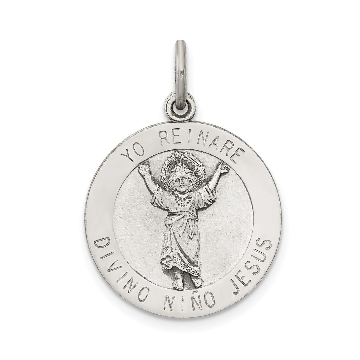 Sterling Silver Pendant, Divino Niño Jesus Catholic Medal with Yo Reinare Engraving
