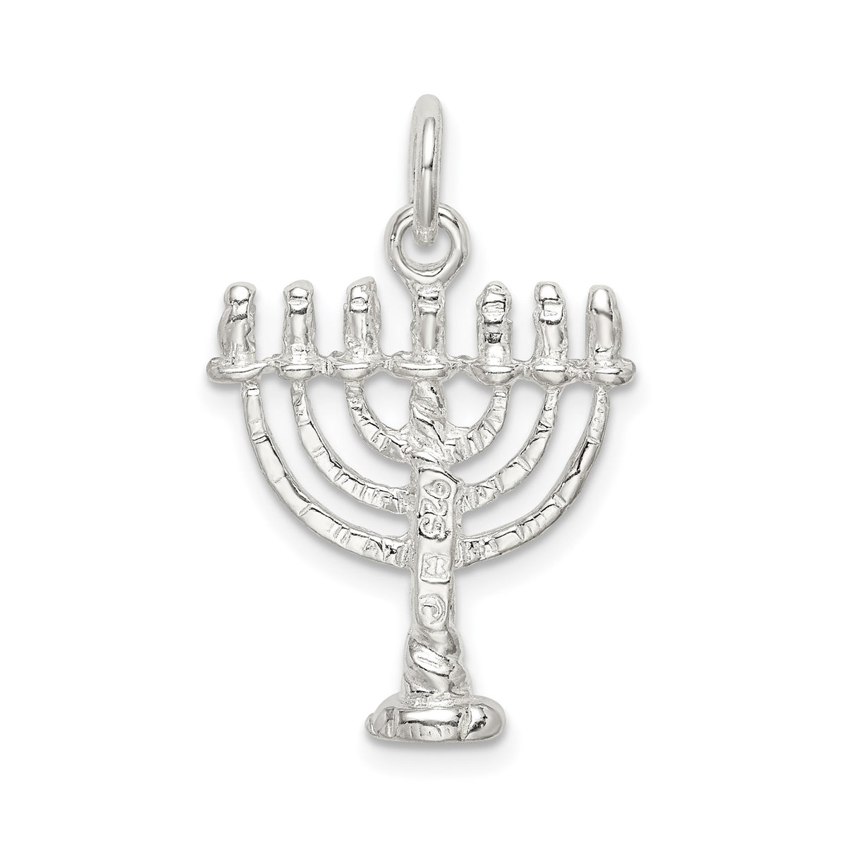 Sterling Silver Menorah Pendant with Seven-Branched Candelabrum Design, Jewish Faith Symbol