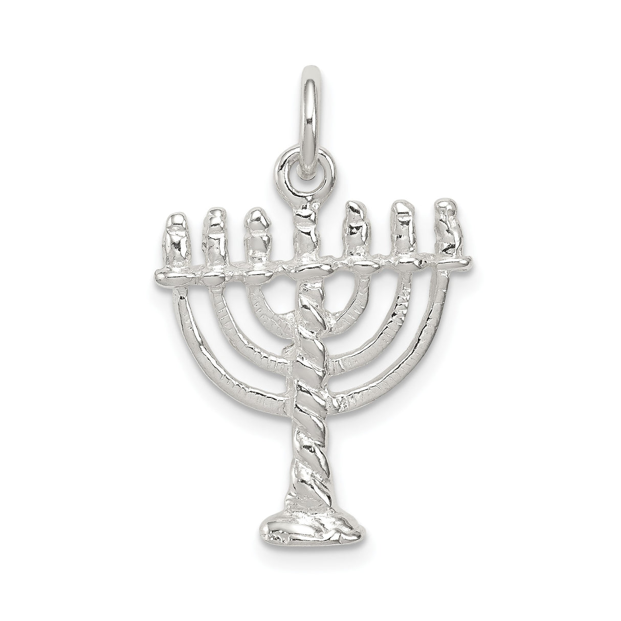 Sterling Silver Menorah Pendant with Seven-Branched Candelabrum Design, Jewish Faith Symbol