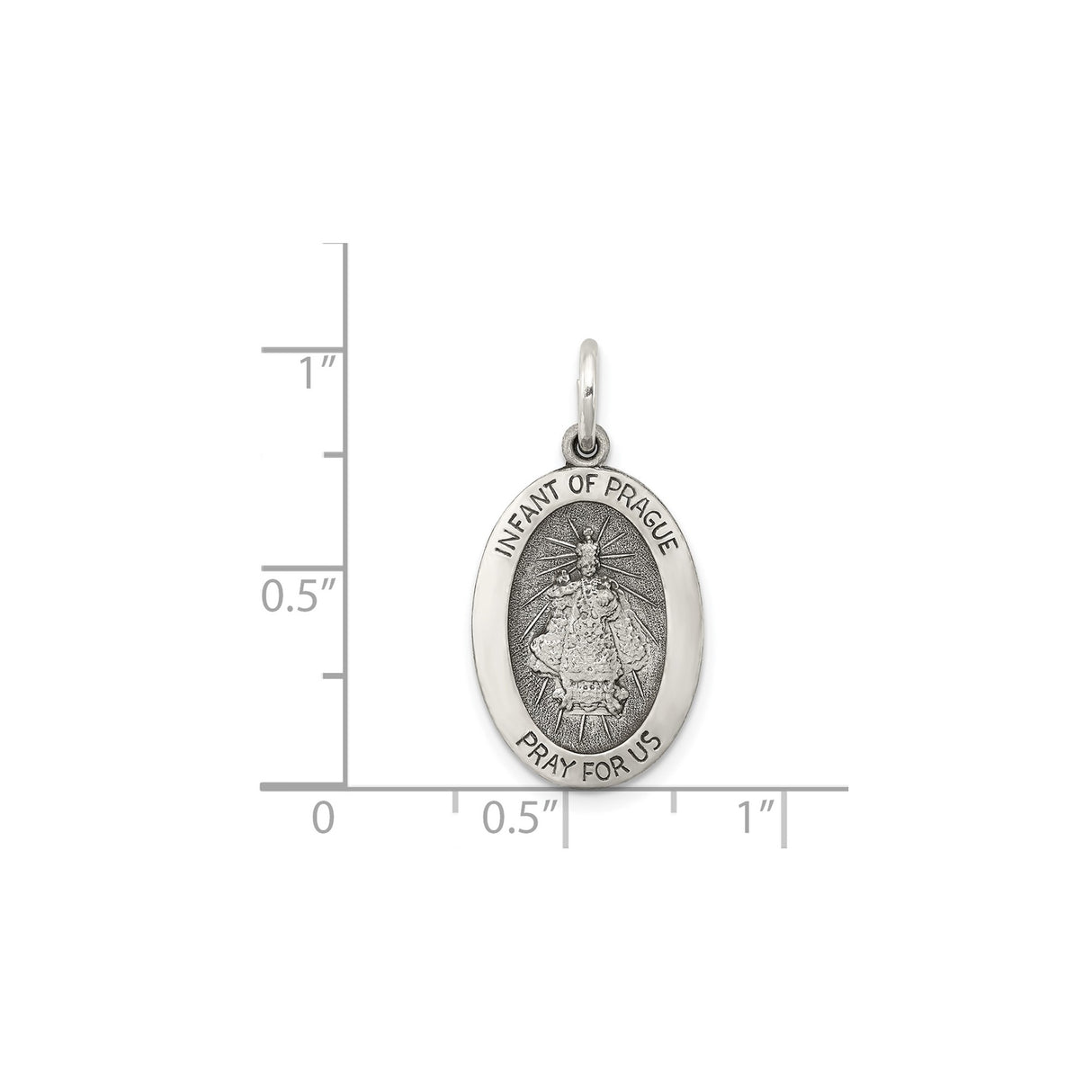 Sterling Silver Infant of Prague Oval Medal Pendant, Catholic Religious Charm