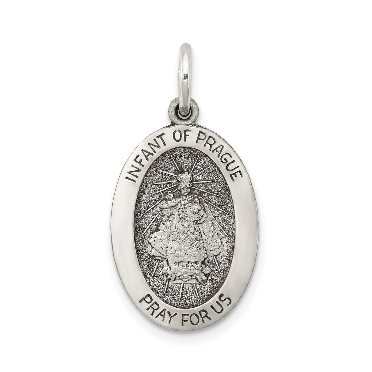 Sterling Silver Infant of Prague Oval Medal Pendant, Catholic Religious Charm