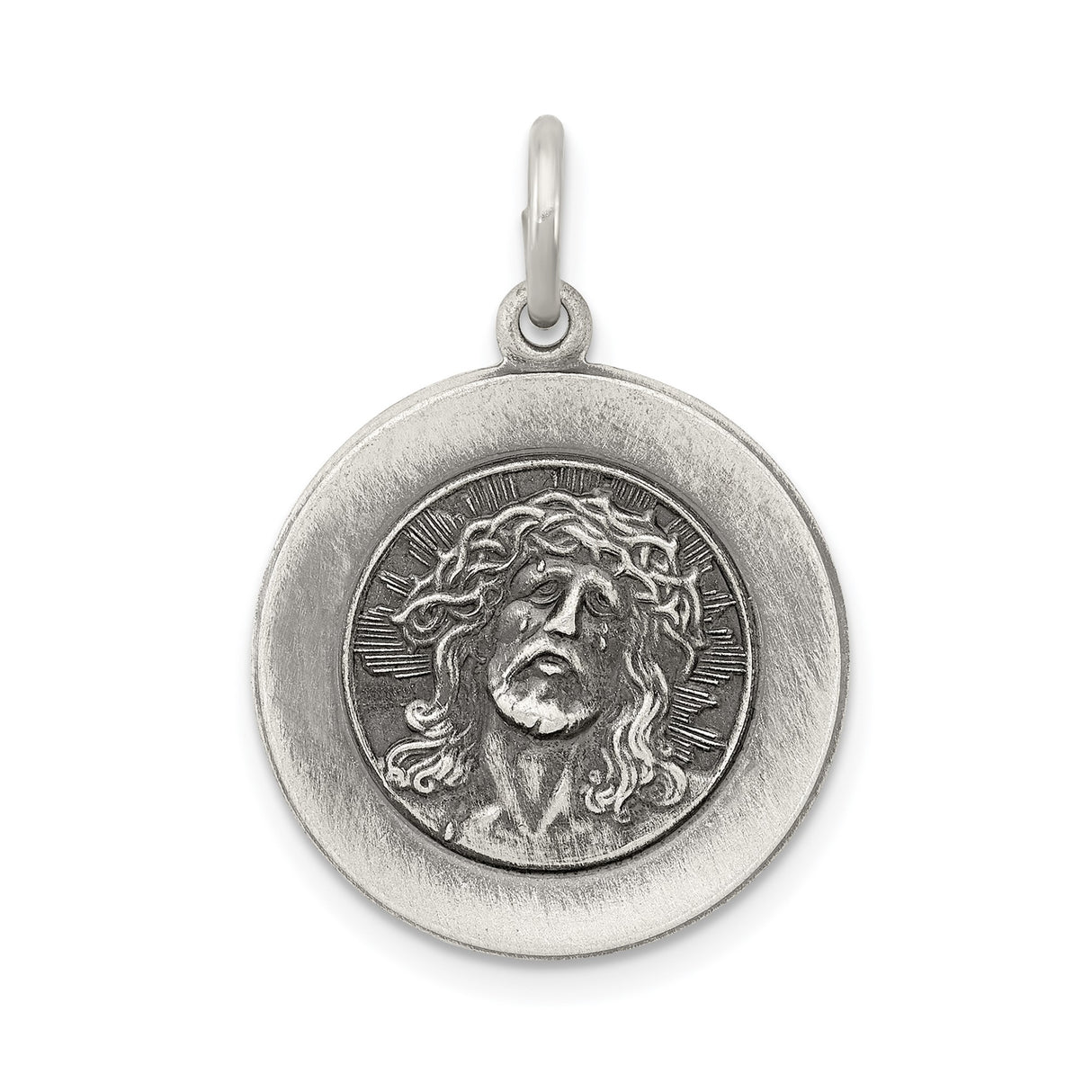 Sterling Silver Raised Jesus Christ Pendant with Crown of Thorns and Radiant Halo