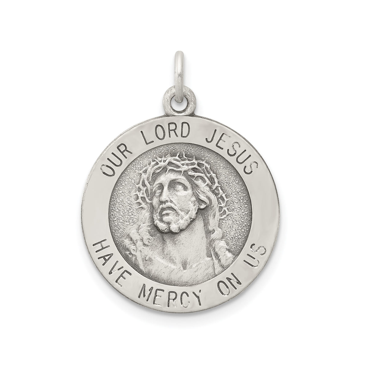 Sterling Silver Jesus Medal Pendant with Crown of Thorns, Christian Faith Devotional Jewelry