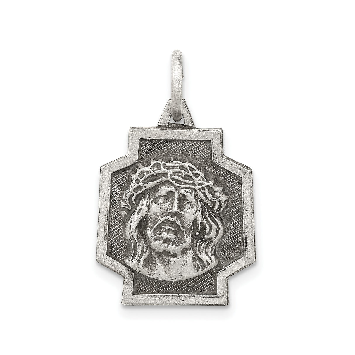 Sterling Silver Jesus Christ Pendant with Crown of Thorns, Christian Medal for Men