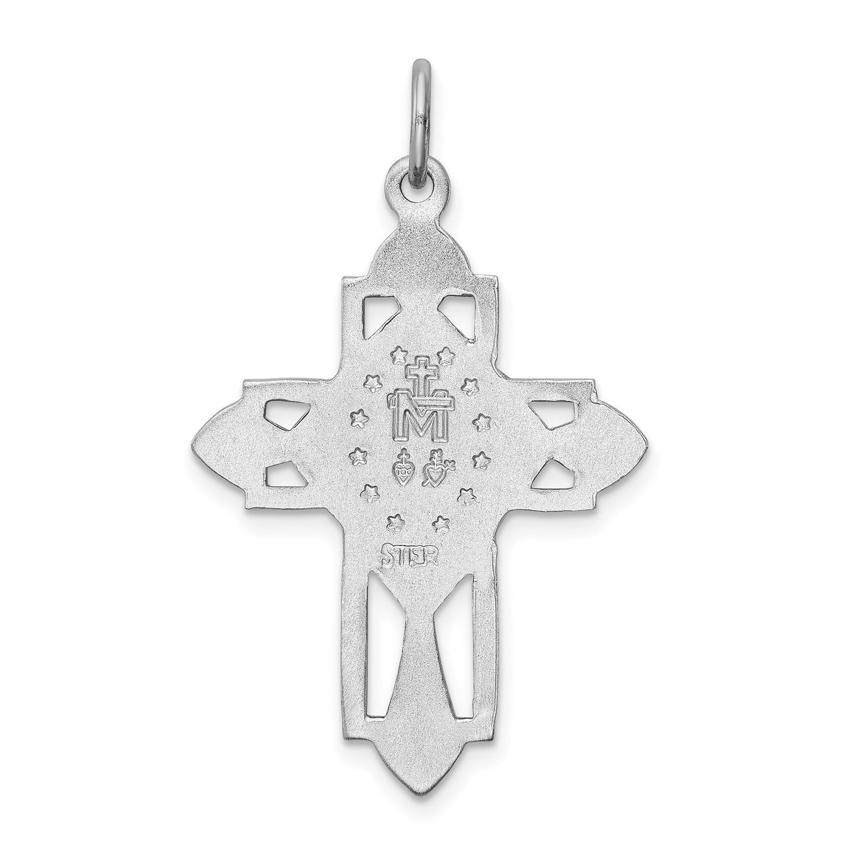 Sterling Silver Cross Pendant with Virgin Mary Medal and Blue Enamel , Religious Design for Men and Women