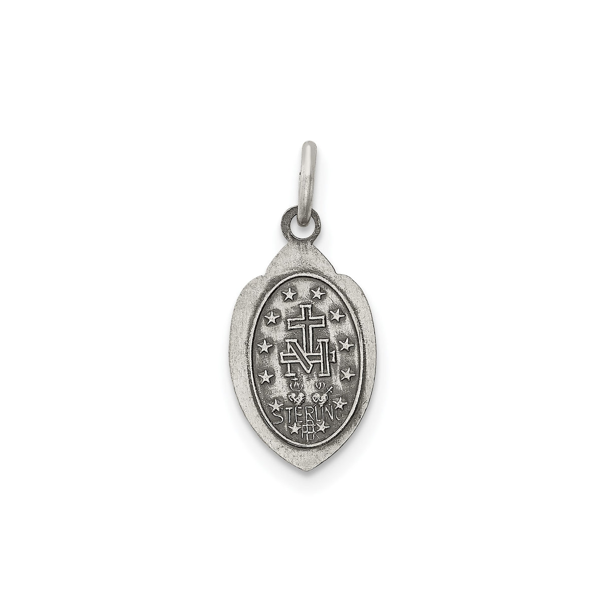 Sterling Silver Miraculous Medal Pendant with Virgin Mary and Catholic Inscription