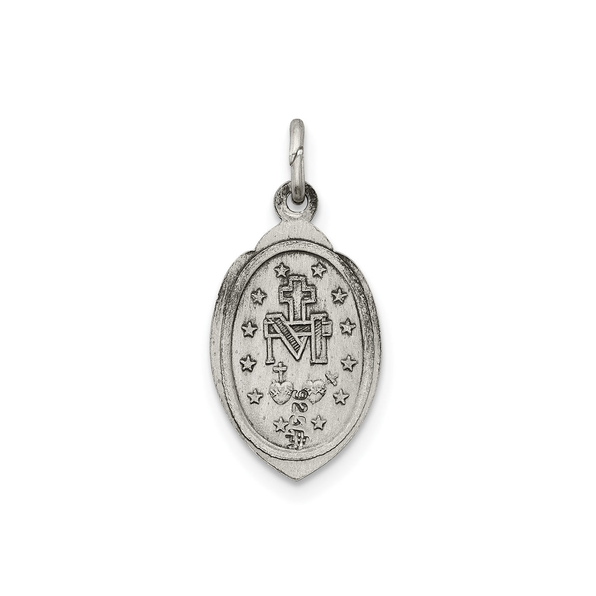 Sterling Silver Miraculous Medal Pendant, Virgin Mary with O Mary Inscription, Catholic Devotional Charm