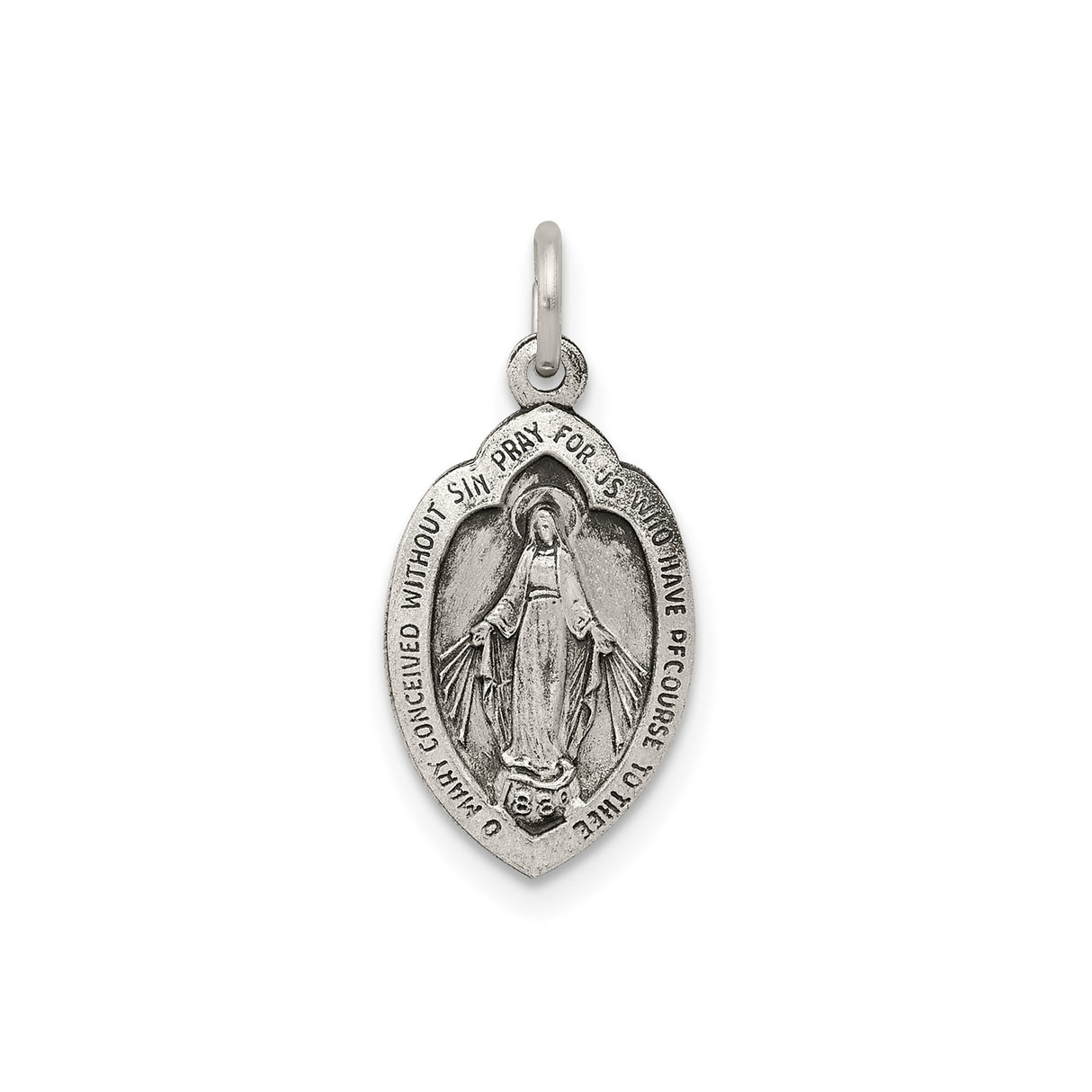 Sterling Silver Miraculous Medal Pendant, Virgin Mary with O Mary Inscription, Catholic Devotional Charm