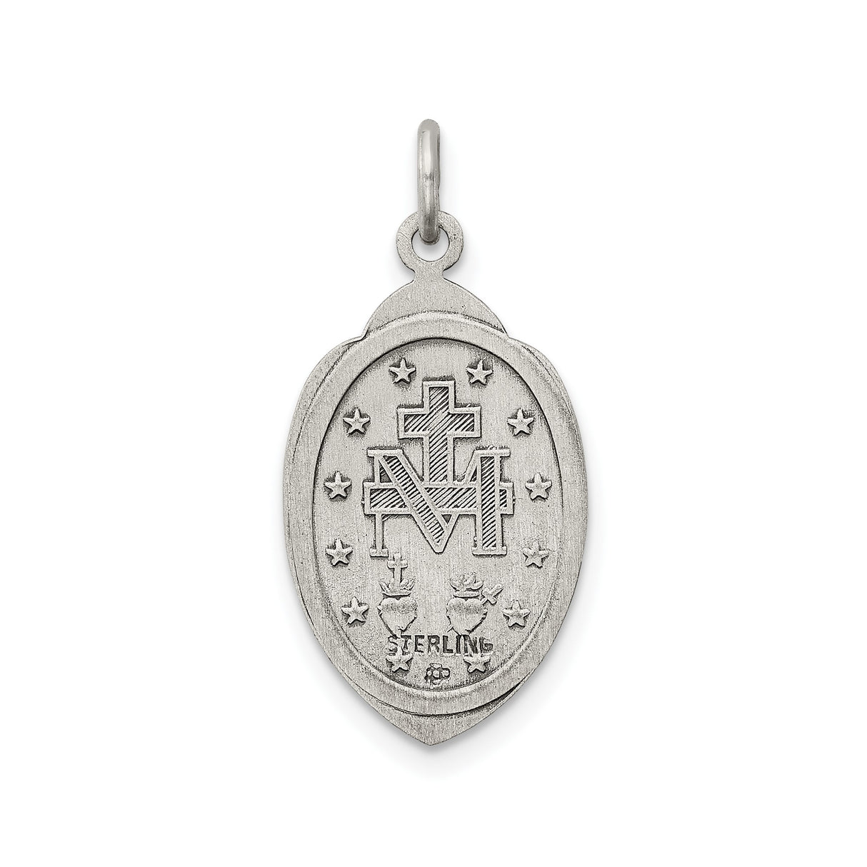 Sterling Silver Miraculous Medal Pendant with Virgin Mary Inscription, Catholic Religious Charm